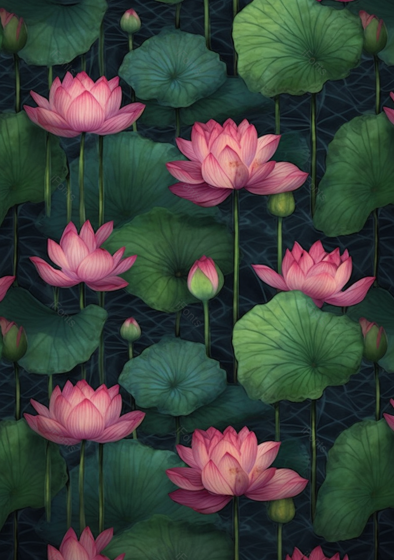 红色的荷花与荷叶自然插画壁纸背景,插画/手绘图,插画/手绘图库,插画/手绘图下载,插画/手绘